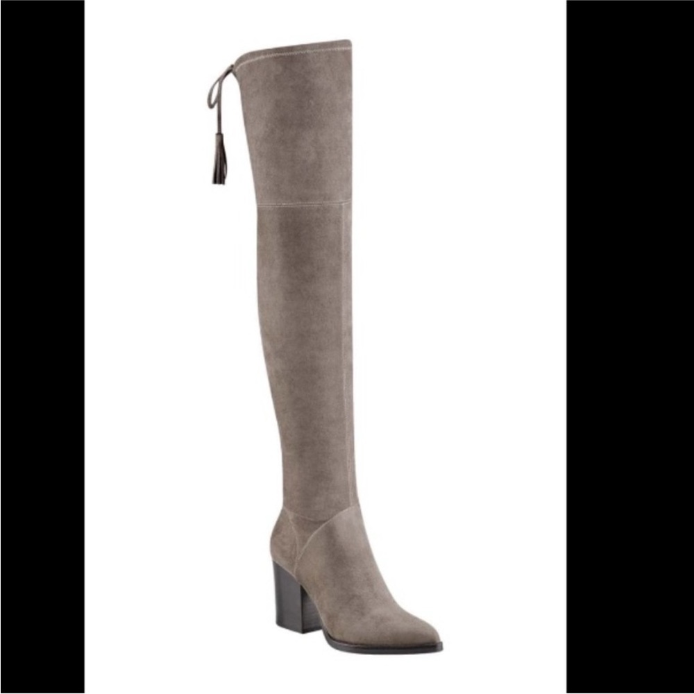 NWOT. Size 8. Marc Fisher Alinda Over-The-Knee Taupe-Gray Suede Boots